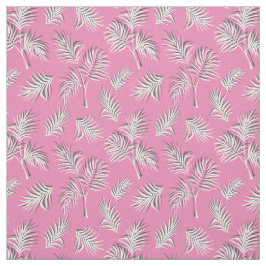 Tecido Pink e Padrão Branco Tropical Folha