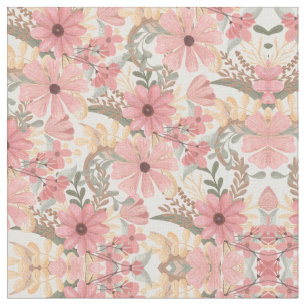 Tecido Pink Sage Green Floral deixa padrão de aquarela