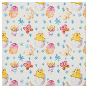 Tecido Pintinhos De Bebês Ovos De Páscoa Borboletas Ros