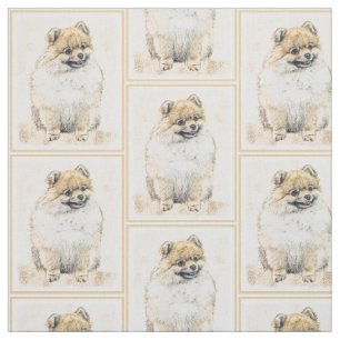 Tecido Pintura (alaranjada) de Pomeranian - arte original