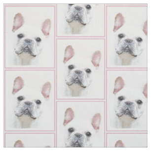 Tecido Pintura de Bulldog Francês (Cream/Branco) - Arte