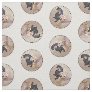 Tecido Pintura De Dachshund Preta Suave E Arte Vermelha D