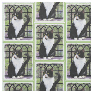 Tecido Pintura De Gato Tuxedo - Arte De Gato Original Bon