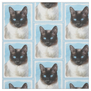 Tecido Pintura de Gatos Siameses - Arte de Gato Original