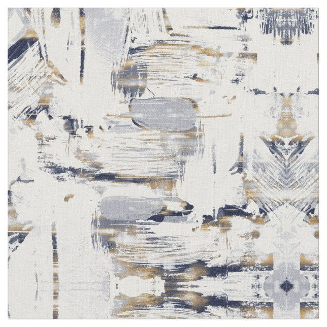 Tecido Pintura de pincel azul-branco e Dourada (Detalhe)