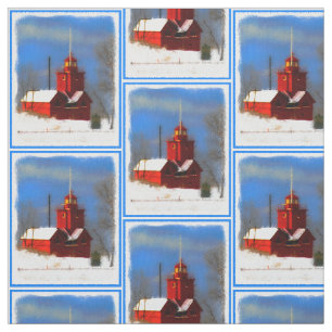 Tecido Pintura do Farol Vermelho Grande - Arte Original