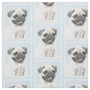Tecido Pintura do Pug - arte original bonito do cão