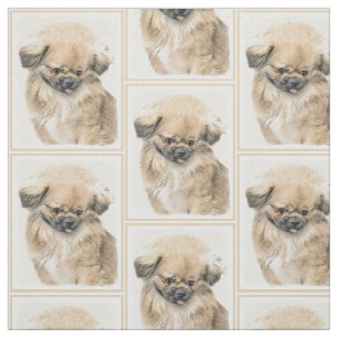 Tecido Pintura em Pekingese - Arte de Cachorro Original