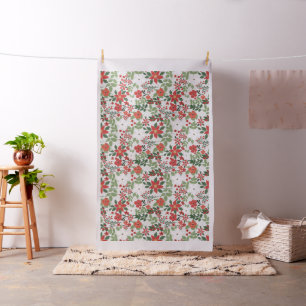 Tecido Pintura Floral Branca Vermelha Elegante