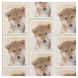 Tecido Pintura (vermelha) de Shiba Inu - arte original do