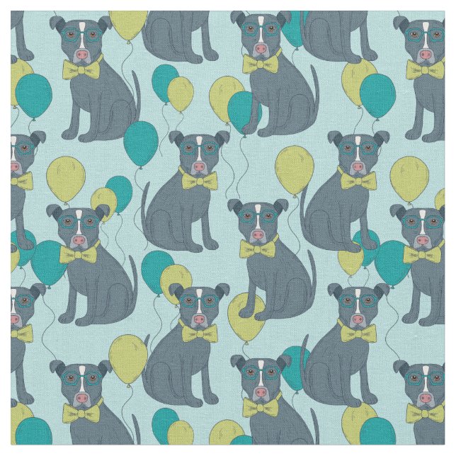 Tecido Pit Bull Cachorro Puppy Vestindo Óculos com Balões (Detalhe)