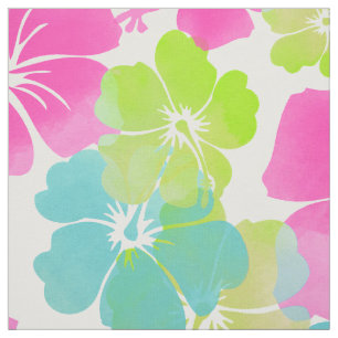 Tecido PixDezines watercolor hibiscus/rosa/verde/aqua