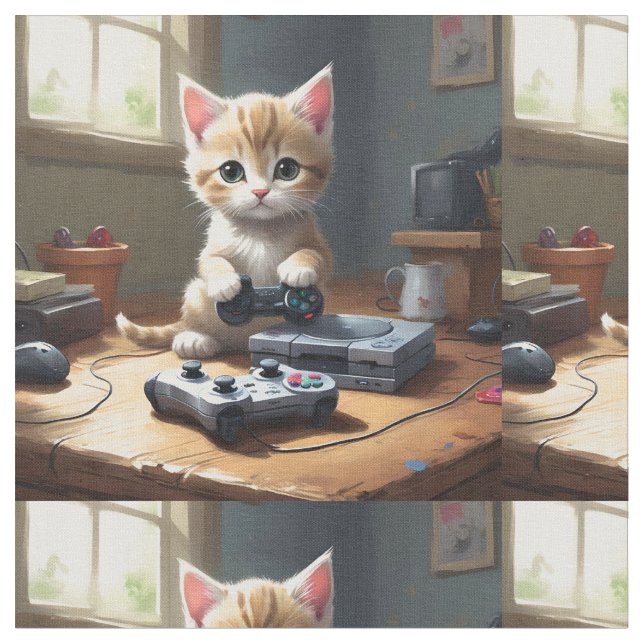 Tecido "Pixel Paws: The Gamer Kitten in Action" (Detalhe)