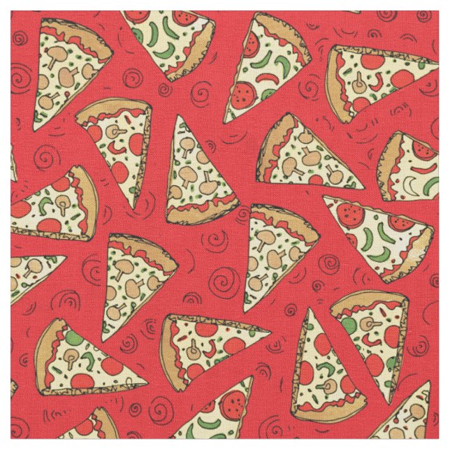 Tecido Pizza Engraçada Pizza Fatia Padrão Vermelho (Detalhe)