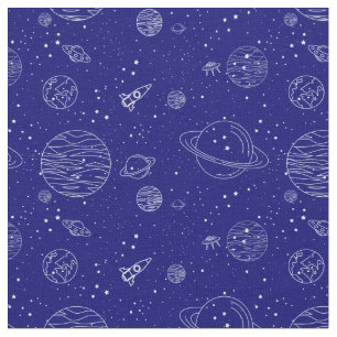 Tecido Planetas espaciais foguetes estrelas azul
