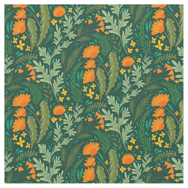 Tecido Plantas aromáticas e flores dos campos (Detalhe)