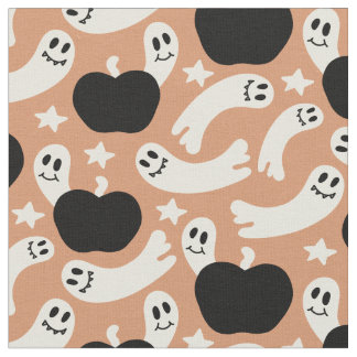 Tecido Playful Ghosts and Pumpkins on Black – Halloween