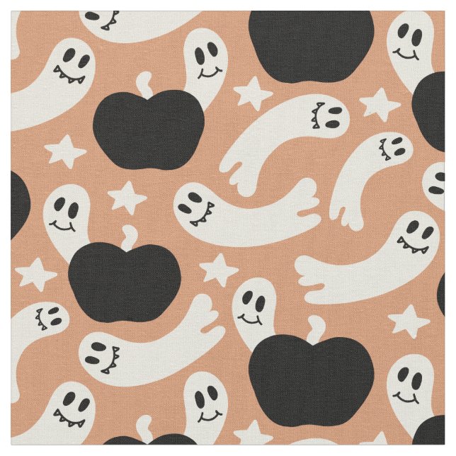 Tecido Playful Ghosts and Pumpkins on Black – Halloween (Detalhe)