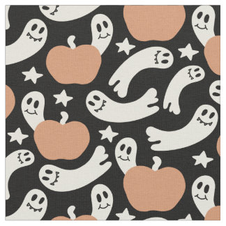 Tecido Playful Ghosts and Pumpkins on Black – Halloween R