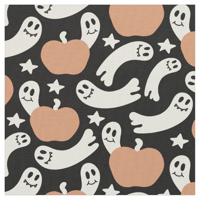 Tecido Playful Ghosts and Pumpkins on Black – Halloween R (Detalhe)