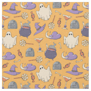 Tecido Playful Halloween Ghosts and Witches Patterno