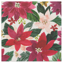 Tecido POINSETTIA ABUNDANCE Red Holiday Watercolor Floral