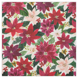 Tecido POINSETTIA ABUNDANCE Red Holiday Watercolor Floral
