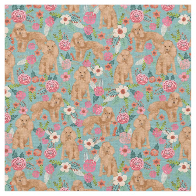 Tecido poodle apricot vintage florals azuis (Detalhe)