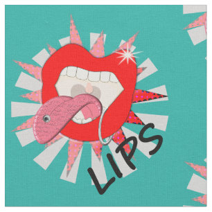 Tecido Pop Art Funky Bold Red Lábios Piercings Novidade