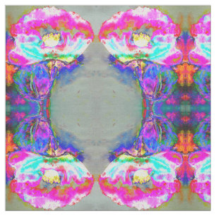 Tecido Pópia rosa, pintura floral aquosa