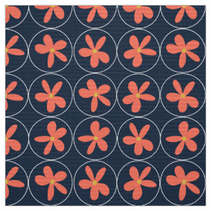 Tecido Poplin de Azulejo Floral Coral Marinho