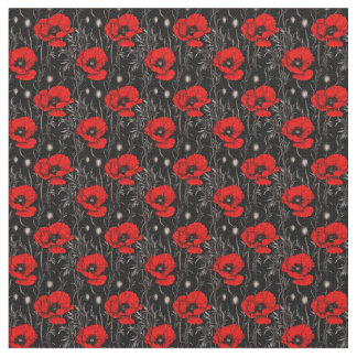 Tecido Poppies Brilhantes em Preto
