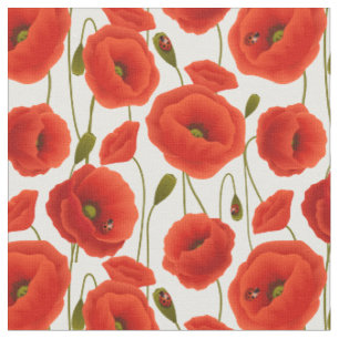 Tecido Poppies vermelhos com insetos