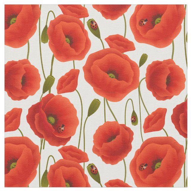 Tecido Poppies vermelhos com Lady Bugs (Detalhe)