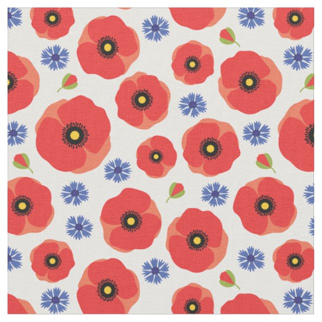 Tecido Poppys E Cornflower Patterno (Detalhe)