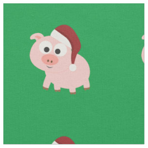 Tecido Porco de Natal bonito Vestindo um Chapéu Santa