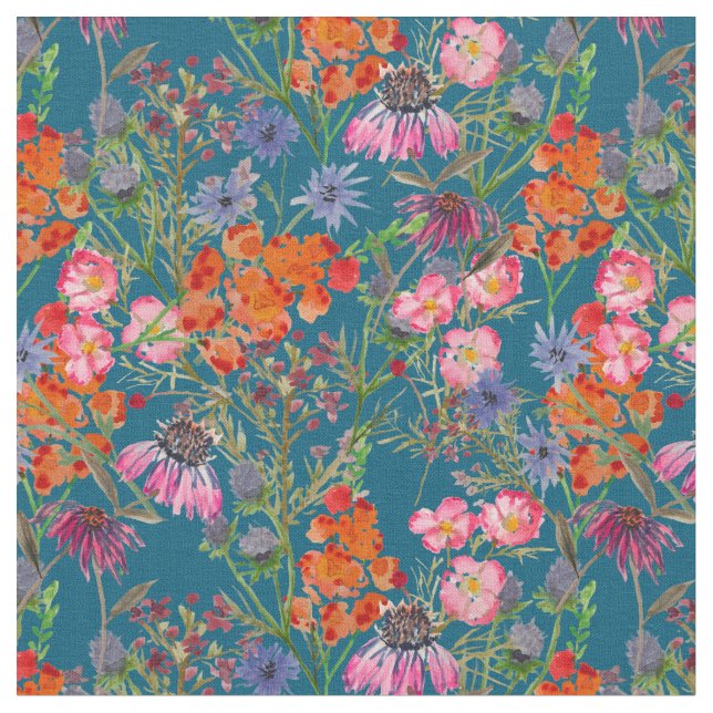 Tecido Prado De Flor Selvagem Em Teal (Detalhe)
