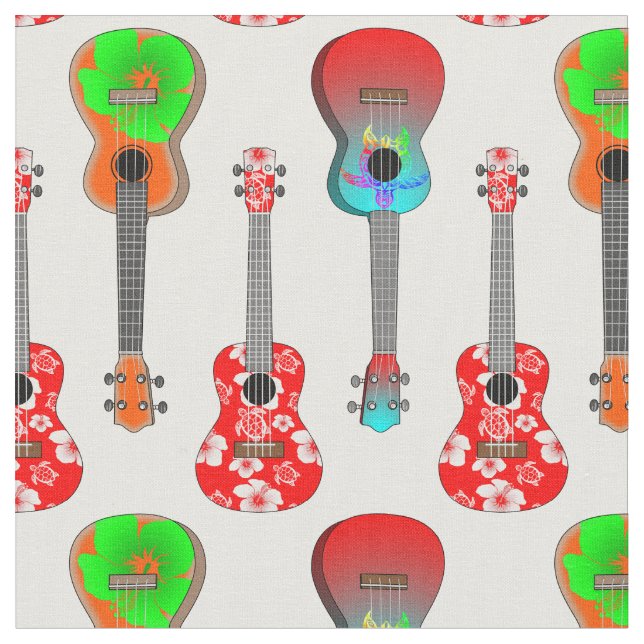Tecido Praia de Verão de Ukuleles no Havaí (Detalhe)