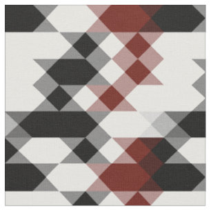 Tecido preto branco vermelho geométrico