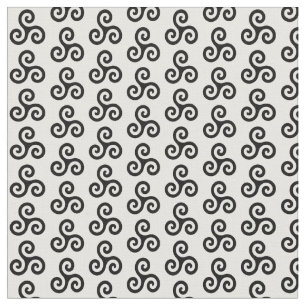 Tecido Preto Céltico Triplo Espiral Triskele em Branco