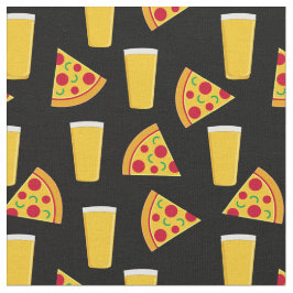 Tecido Preto com Padrão de Cervejas e Pizza