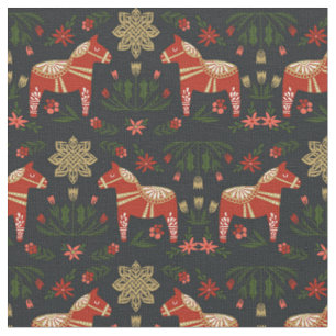 Tecido Preto de Natal Dala Horse Folk