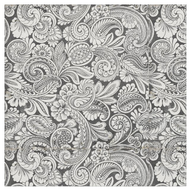tecido preto e branco do teste padrão de paisley (Detalhe)
