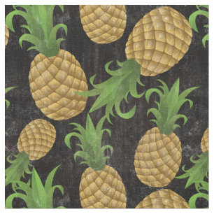 Tecido Preto havaiano tropical do vintage da fruta do