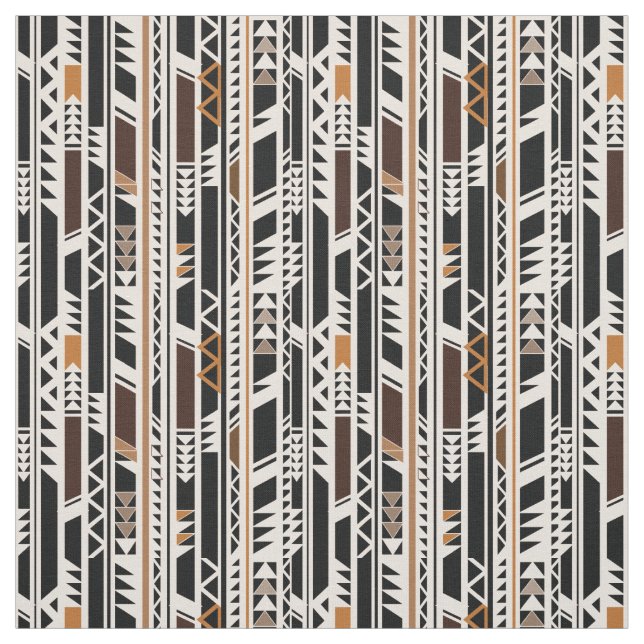Tecido Preto, teste padrão tribal marrom branco (Modelo)