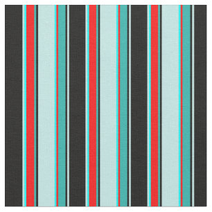 Tecido Preto, Turquesa, Aqua, Vermelho, Linhas Verde do M