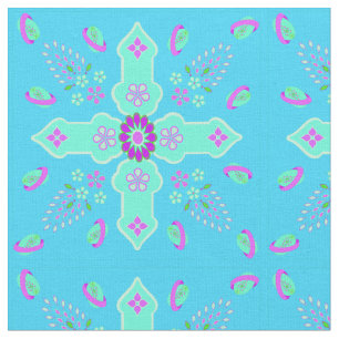 Tecido Primavera Árabe da Vida Floral Cross Teal Lilac