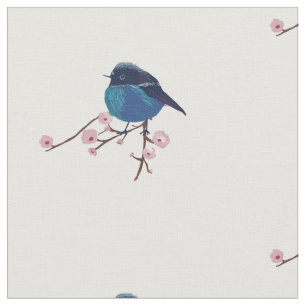 Tecido Primavera de Arte de Aves Azuis