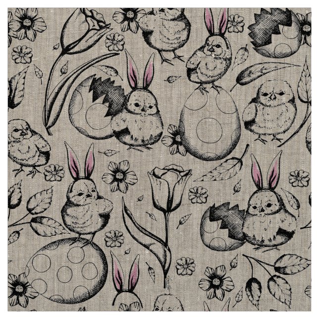 Tecido Primavera e Impressão de Páscoa desenhado à mão (Modelo)