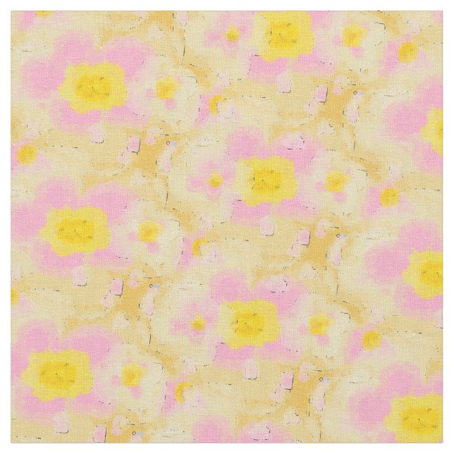 Tecido Primavera Floral Amarelo-escuro e rosa (Detalhe)